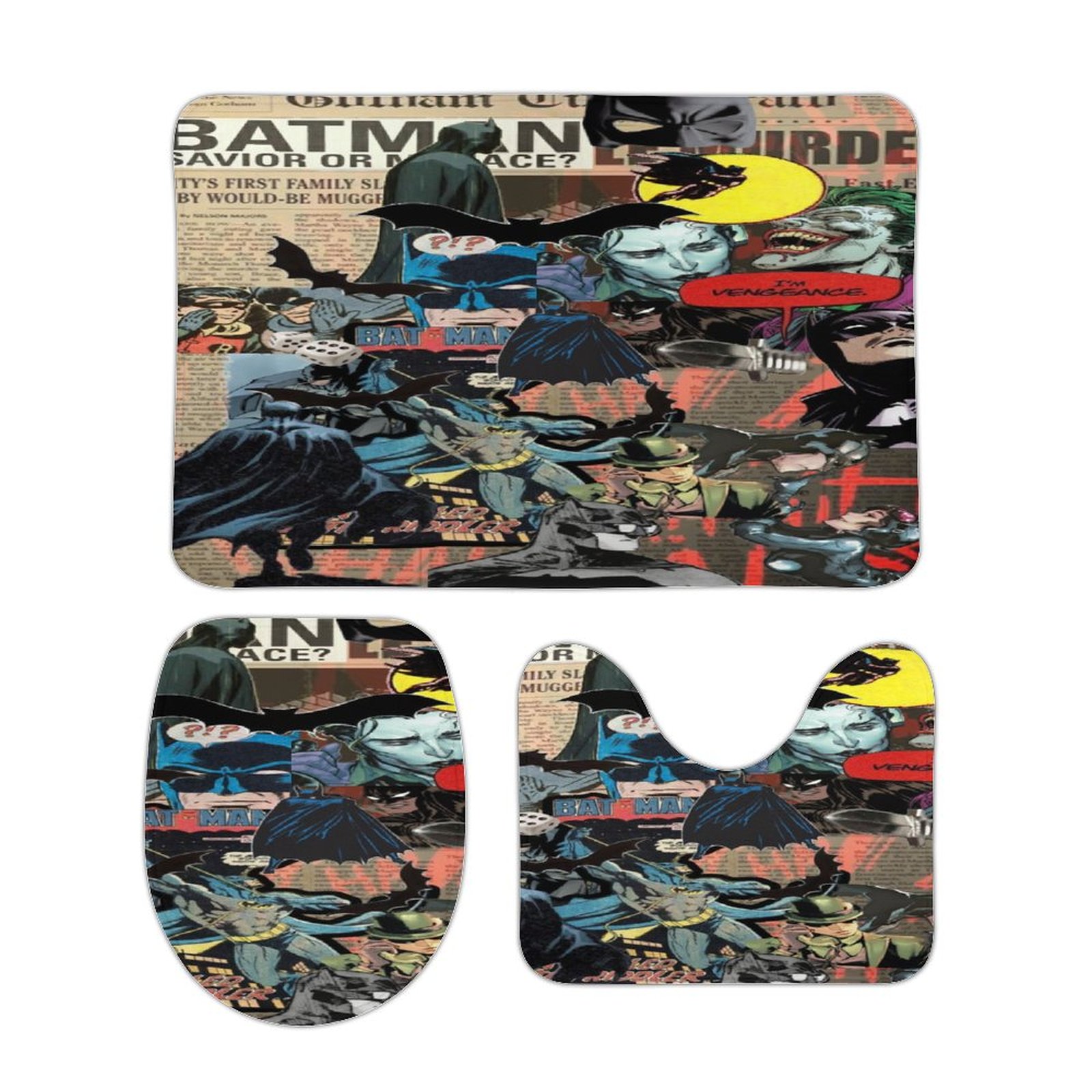 BatMan Bathroom Rug Set, 3pcs Bath Mat with Non Slip Toilet Seat Cover