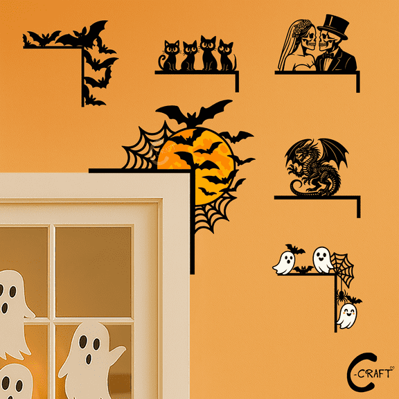 C-CRAFT Bat Metal Sign for Door Topper 12 inches, Spooky Door Corner for Halloween Decoration, Halloween Gift for Friends