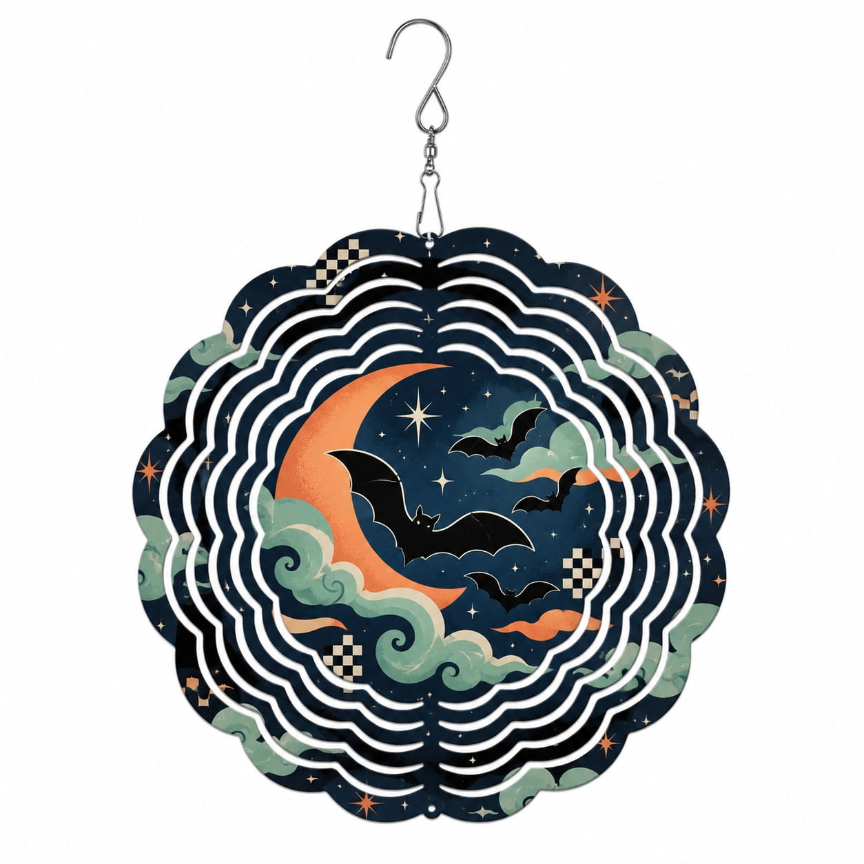 Bat Moon Cluster Checker Accent Metal Wind Spinner for Porch Cute ...
