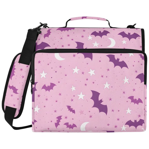 Bat Moon Pattern 3 Ring Binder Bag Zipper Binder Organizer with 14 Inch Laptop Sleeve