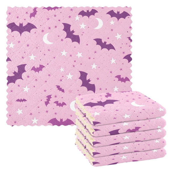 Bat Moon Pattern Dish Towels 6 Pack Kitchen Cleaning Dish Cloths Absorbent Reuseable Cleaning Cloths 11'' x 11''