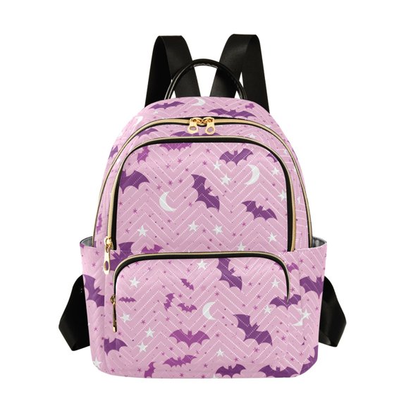 Bat Moon Pattern Fashion Backpack Quilted Lightweight Women Travel Daypack 14L