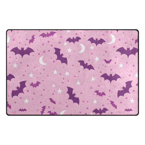 Bat Moon Pattern Memory Foam Area Rug 60"x39" Non Slip, Absorbent, Fade Proof for Living Room, Bedroom, Office