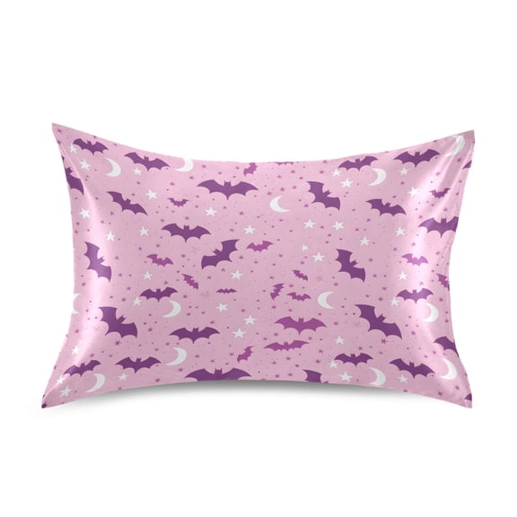 Bat Moon Pattern Pillowcase King Size 40''x20'' Satin Double-Sided Print Soft Wrinkle Resistant