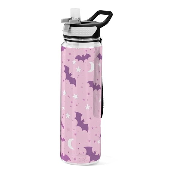 Bat Moon Pattern Sport Water Bottle Tritan with Straw 1000ml Portable for Outdoor Daily Use