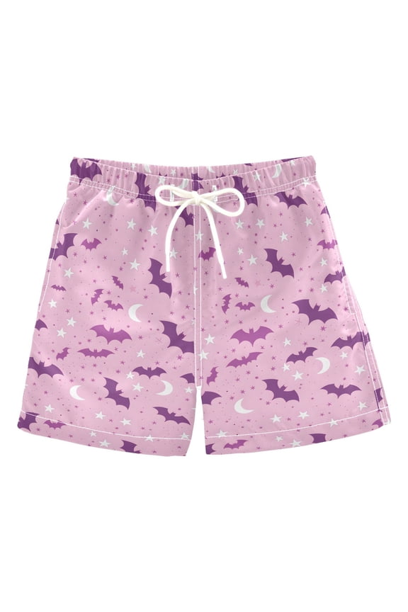 Bat Moon Pattern Swim Trunks Quick Dry Beach Pool Board Shorts Lightweight Stylish Print Sizes 2T to XL