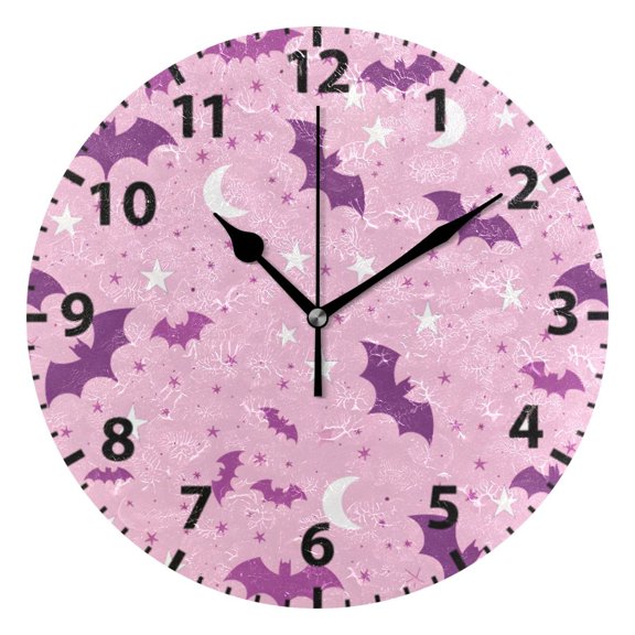 Bat Moon Pattern Wall Clock 10in Round Artistic Oil Painting Home Decor Desk Table Clock