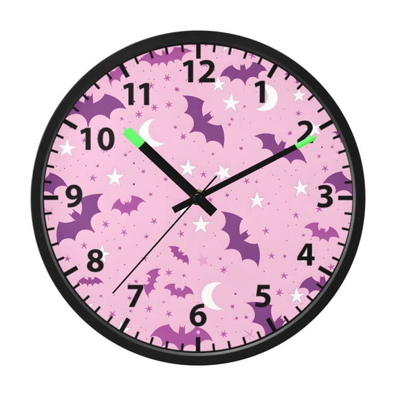 Bat Moon Pattern Wall Clock 12 Inch Voice Activated Night Light Silent Non Ticking