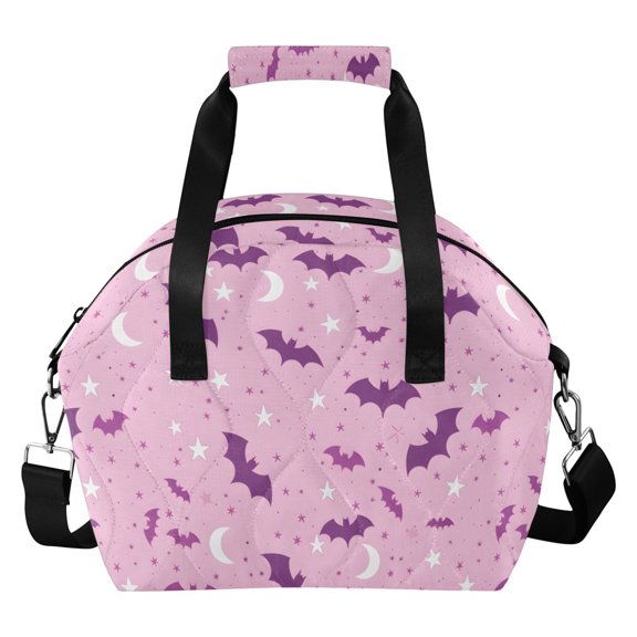 Bat Moon Pattern Women Lunch Bag Quilted Insulated Water Resistant Tote for Work and Picnic