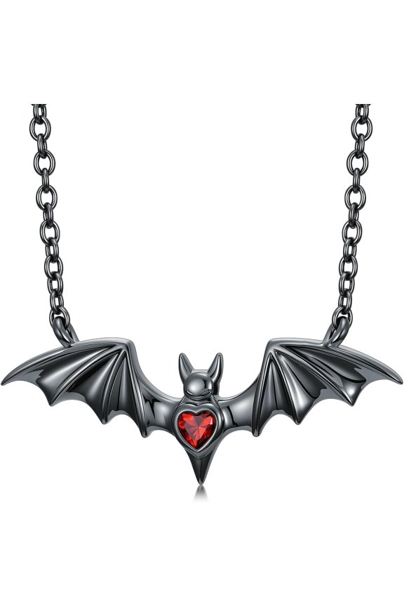 Bat Necklace for Women 925 Sterling Silver Gothic Pendant Necklaces Halloween Jewelry for Women Men