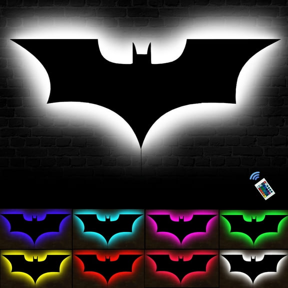 Bat Neon Sign, Bat Wall Lights Lamp Superhero Gifts Bedroom Decor Led Lights Classic Comics Remote 16 Colors Changing Dimmable Night Lights