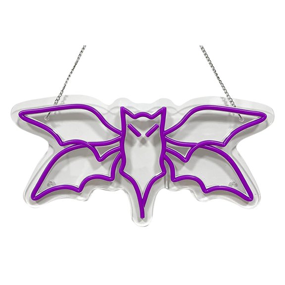 Bat Neon Sign, Flying Bat LED Wall Sign for Halloween, Bat Neon Sign Halloween Led Sign Bat Swing Neon Light Up Sign for Wall Decor, LED Neon Bats Lights,15x3 Inch(Batteries Not Included)