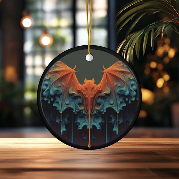 Bat Ornament Abstract Bat Ceramic Ornament Halloween Decor Gothic Home Decor Christmas Tree Ornament Spooky Gift 2D FLAT Ceramic Ornament