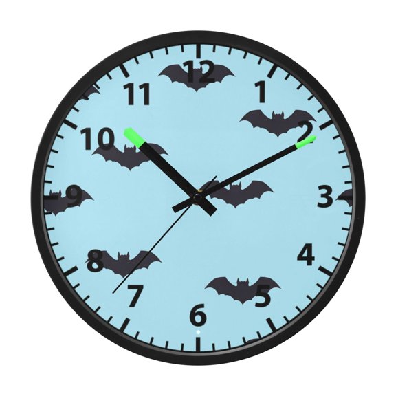 Bat Pattern Blue Wall Clock 12 Inch Voice Activated Night Light Silent Non Ticking