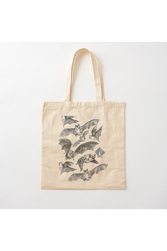 Bat Pattern Canvas Tote Bags, Reusable Shopping Bag