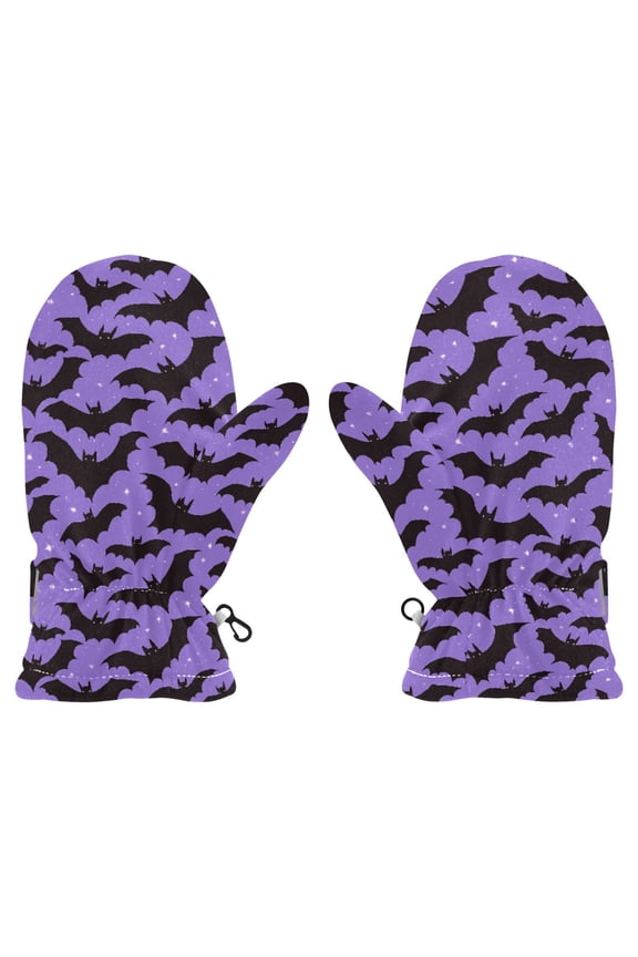 Bat Pattern Cold Weather Mittens Cozy Gloves with Adjustable Fit Perfect for Outdoor Fun