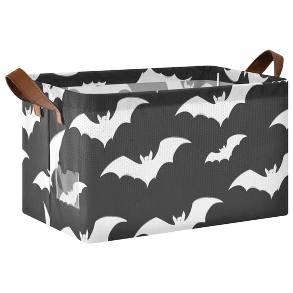 Bat Pattern Collapsible Storage Bin Open Home Shelf Basket Water-Resistant Iron Frame Large