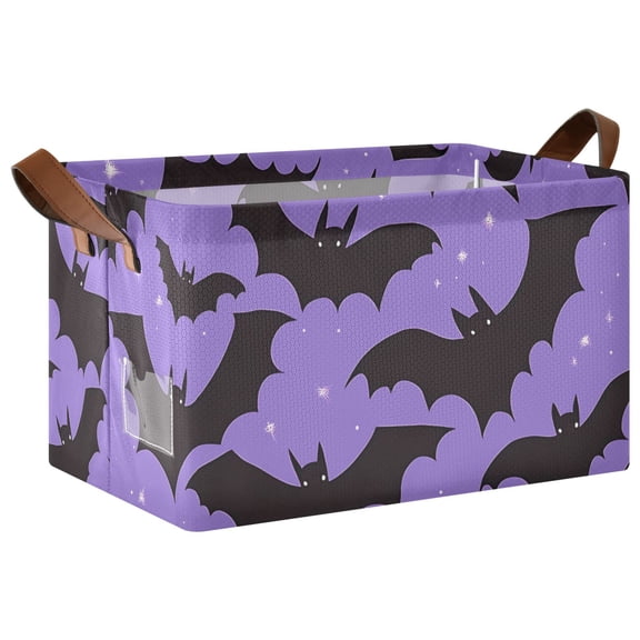 Bat Pattern Collapsible Storage Bin Open Home Shelf Basket Water-Resistant Iron Frame Large