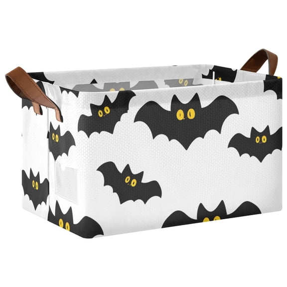 Bat Pattern Collapsible Storage Bin Open Home Shelf Basket Water-Resistant Iron Frame Large