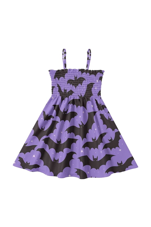 Bat Pattern Girls' Casual Dresses 2Y-8Y Sleeveless Ruffle Neck for Summer Daily Wear