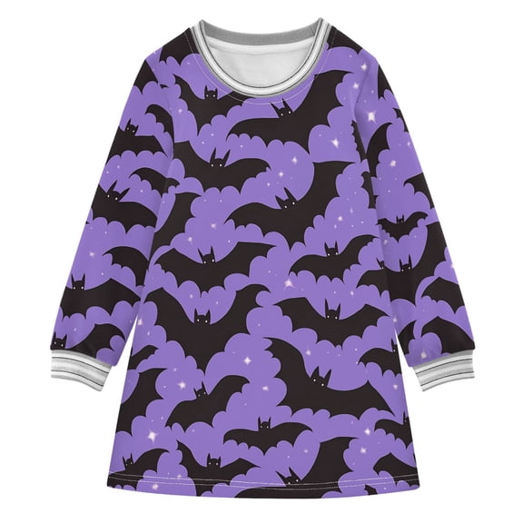 Bat Pattern Girls'long-sleeved dress Thickened A-dress Warm Dress Basic Shirt Party Dresses