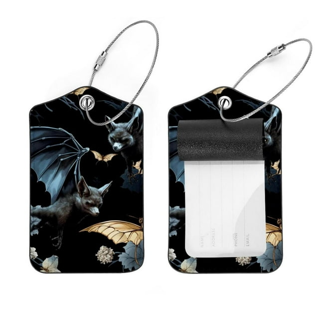 Bat Pattern Luggage Tags with Stainless Steel Loop, 2 Pack Luggage Tag
