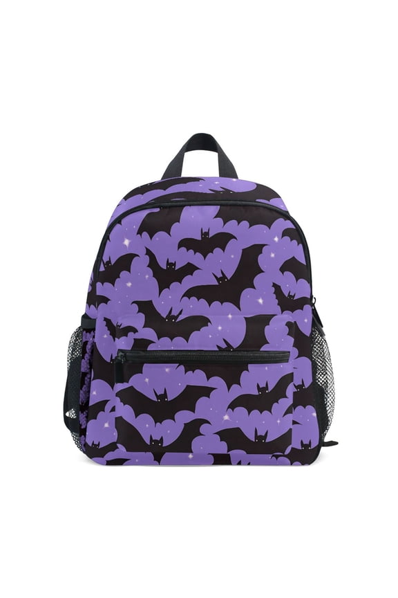 Bat Pattern Mini Backpack Cute Small Backpack with Chest Strap and Whistle Ages 3-8