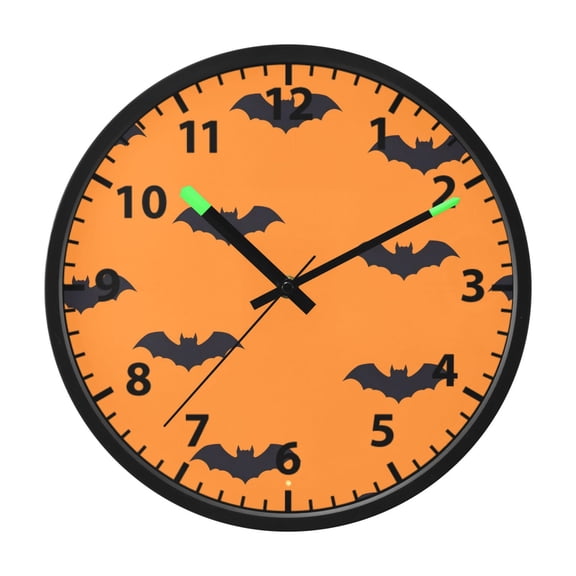 Bat Pattern Orange Wall Clock 12 Inch Voice Activated Night Light Silent Non Ticking