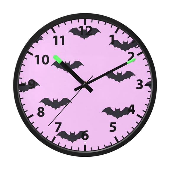 Bat Pattern Pink Wall Clock 12 Inch Voice Activated Night Light Silent Non Ticking