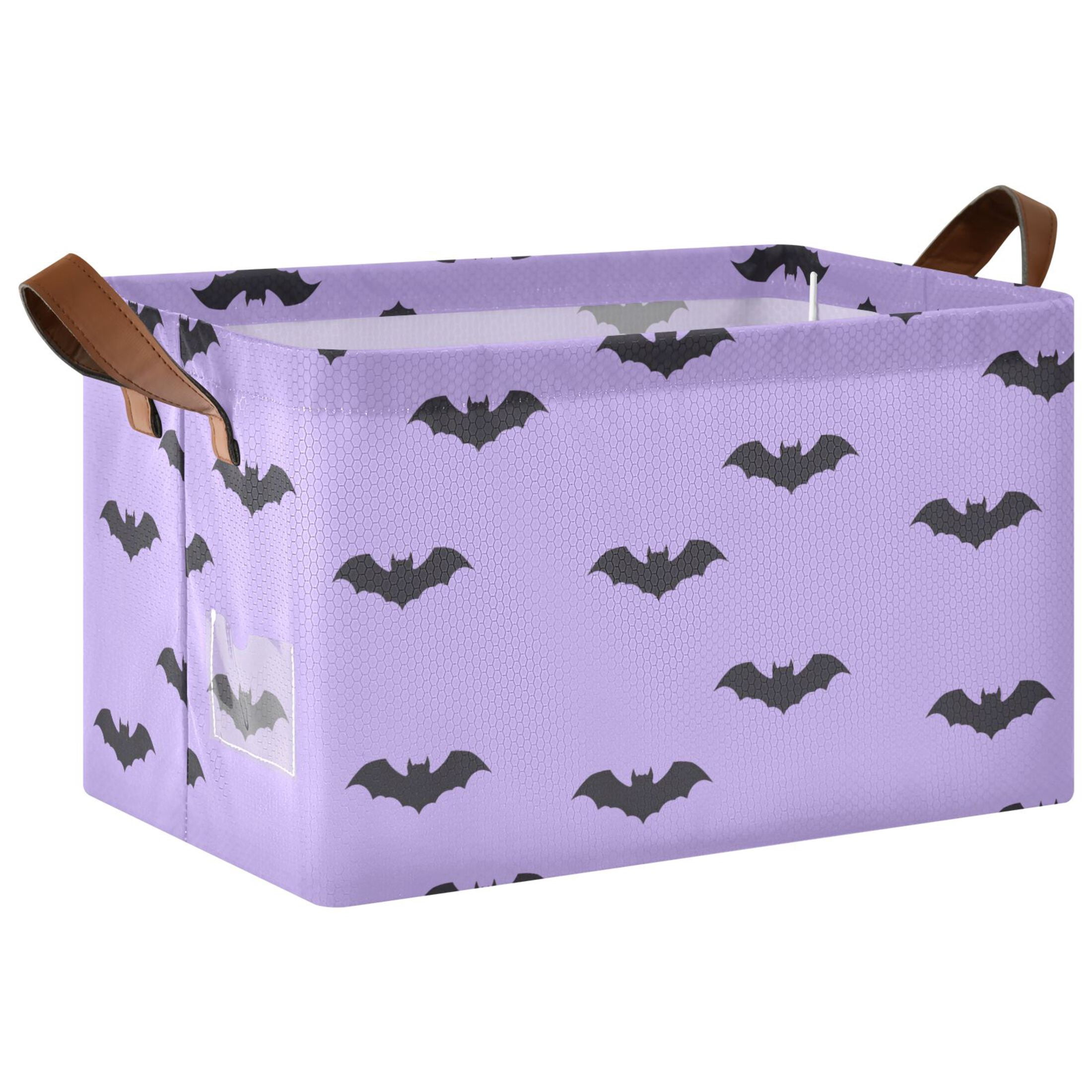 Bat Pattern Purple Collapsible Storage Bin Open Home Shelf Basket Water ...