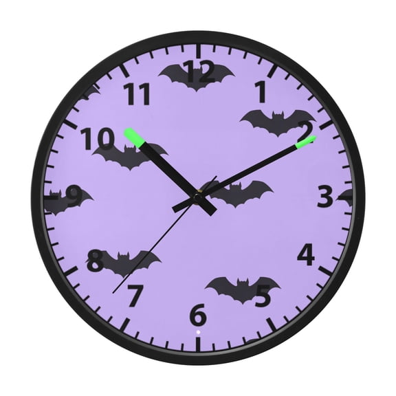 Bat Pattern Purple Wall Clock 12 Inch Voice Activated Night Light Silent Non Ticking