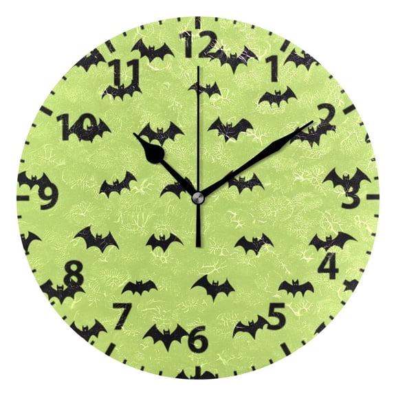 Bat Pattern Wall Clock 10in Round Artistic Oil Painting Home Decor Desk Table Clock