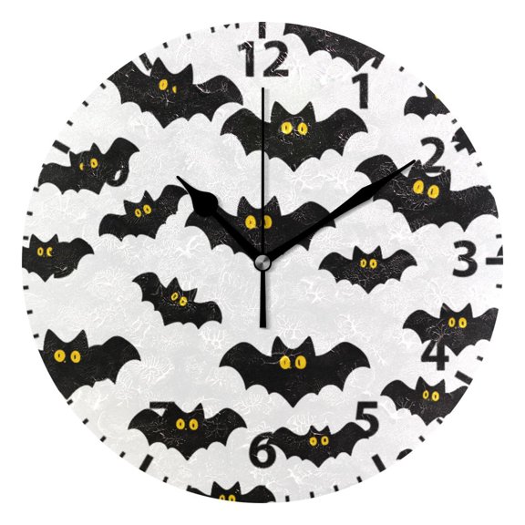 Bat Pattern Wall Clock 10in Round Artistic Oil Painting Home Decor Desk Table Clock