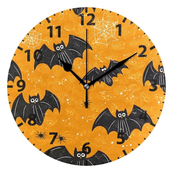 Bat Pattern Wall Clock 10in Round Artistic Oil Painting Home Decor Desk Table Clock