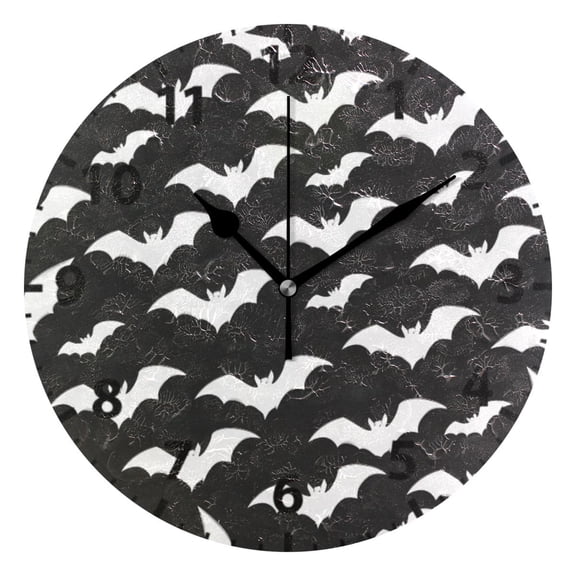 Bat Pattern Wall Clock 10in Round Artistic Oil Painting Home Decor Desk Table Clock