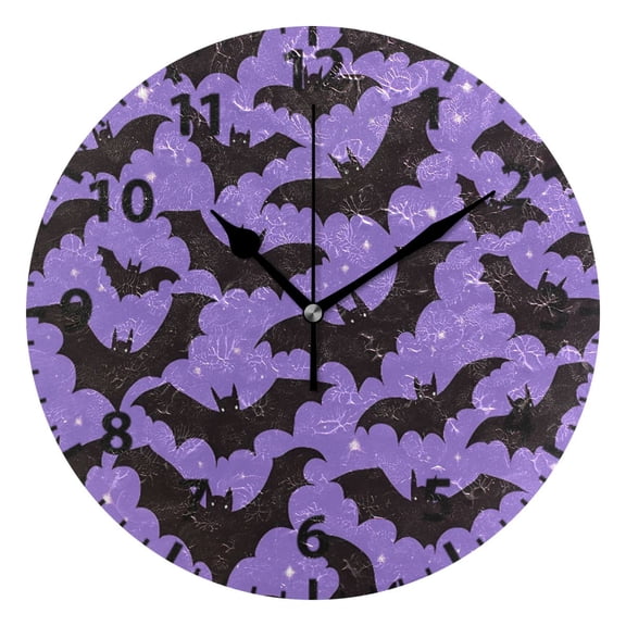 Bat Pattern Wall Clock 10in Round Artistic Oil Painting Home Decor Desk Table Clock