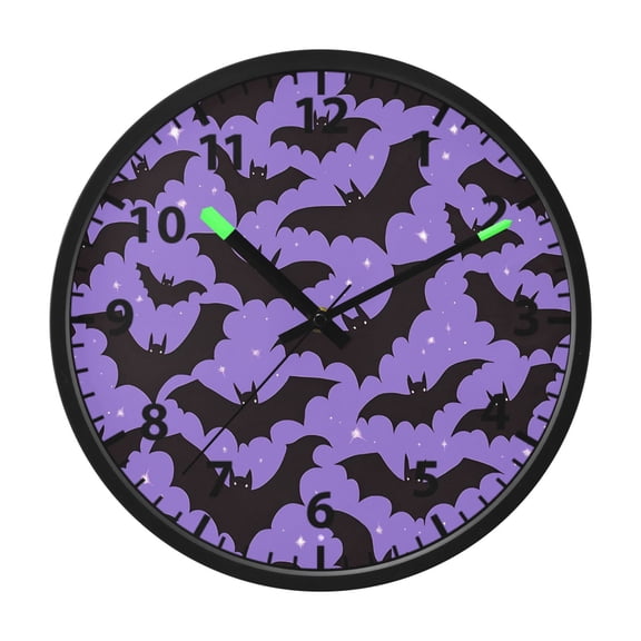 Bat Pattern Wall Clock 12 Inch Voice Activated Night Light Silent Non Ticking