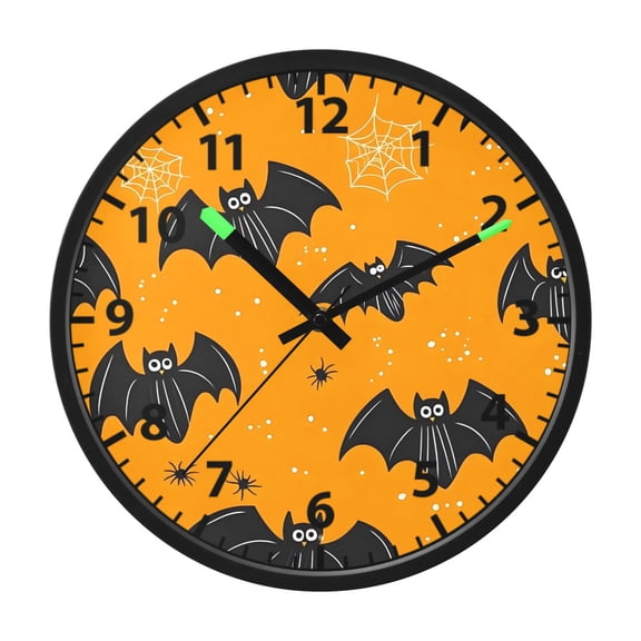Bat Pattern Wall Clock 12 Inch Voice Activated Night Light Silent Non Ticking