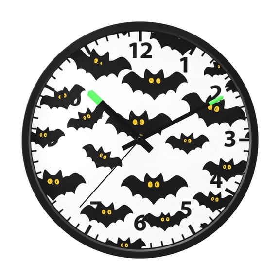 Bat Pattern Wall Clock 12 Inch Voice Activated Night Light Silent Non Ticking
