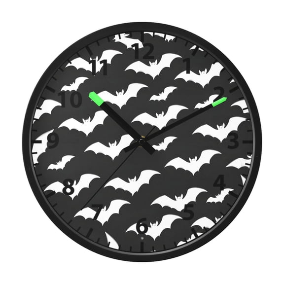 Bat Pattern Wall Clock 12 Inch Voice Activated Night Light Silent Non Ticking