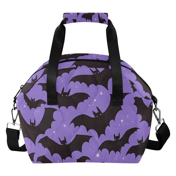 Bat Pattern Women Lunch Bag Quilted Insulated Water Resistant Tote for Work and Picnic