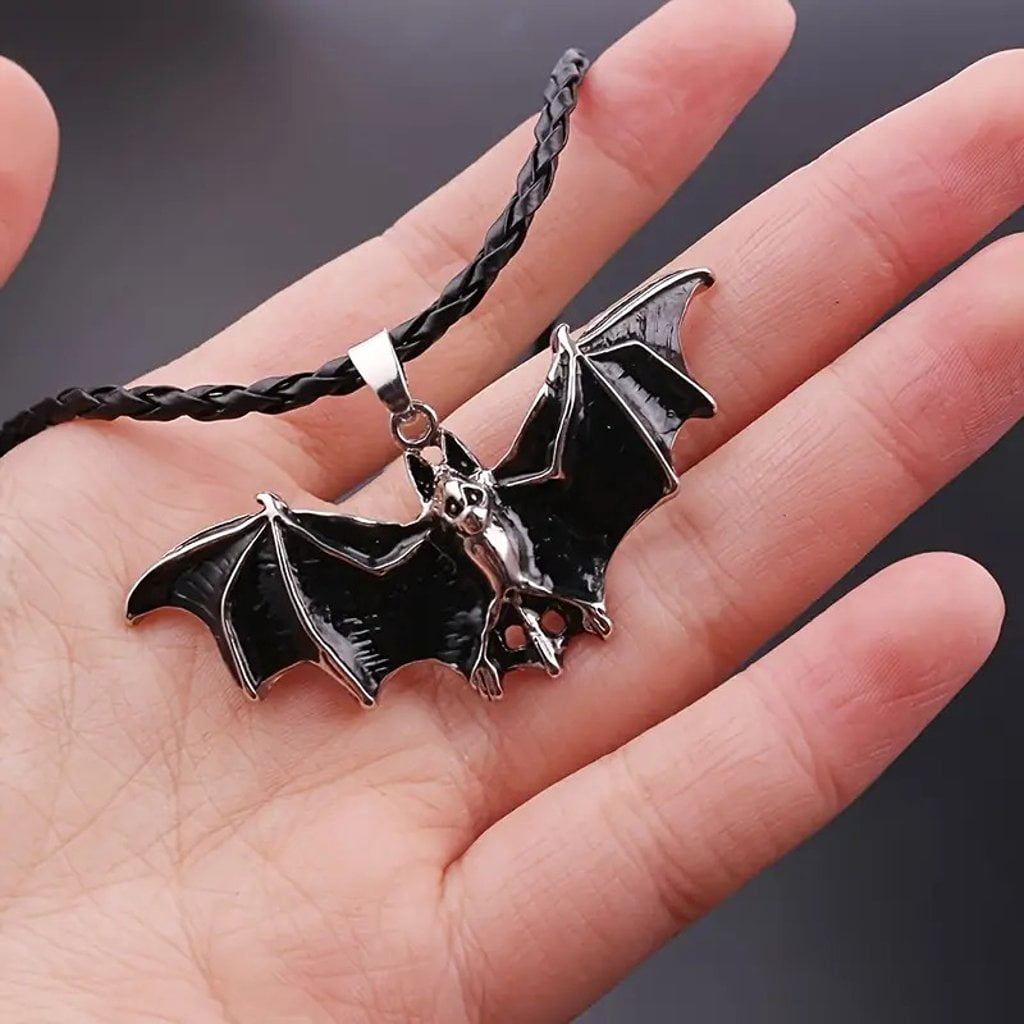 Bat Pendant Necklace Night Bird Animal Rope Necklace Bat Pendant Night Lover Animal