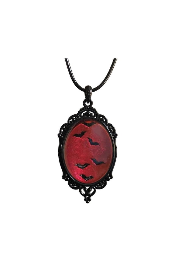 Bat Pendant Necklace Women Gothic Choker Oval Pendant with Bat Pattern Vintage Witch Jewelry Gift