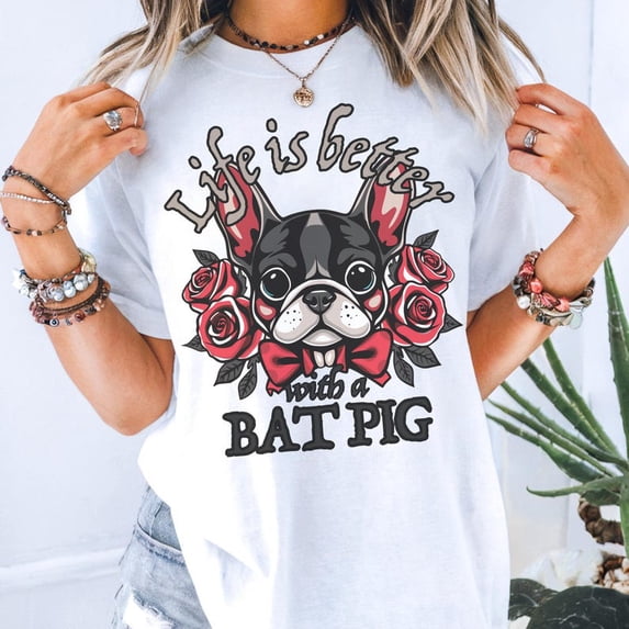 Bat Pig French Bulldog Tattoo Style Animal Art Graphic Comfort Colors ...