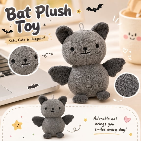 Bat Plush Toy – Cute Flying Fox Stuffed Animal Doll, Soft Halloween Bat Teddy for Kids Toddlers, Spooky But Adorable Black Bat Pillow for Bedroom Decor, Birthday Christmas Gift