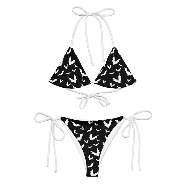 Bat Print Black & White String Bikini Set