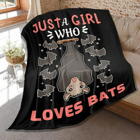 Bat Print Blanket Just Girl Loves Bats Throw Blankets Lightweight Soft Fleece Flannel Air Conditioner Quilt for Kids Women Girls Gift Bedroom Sofa Couch 80"x 60" for Adults