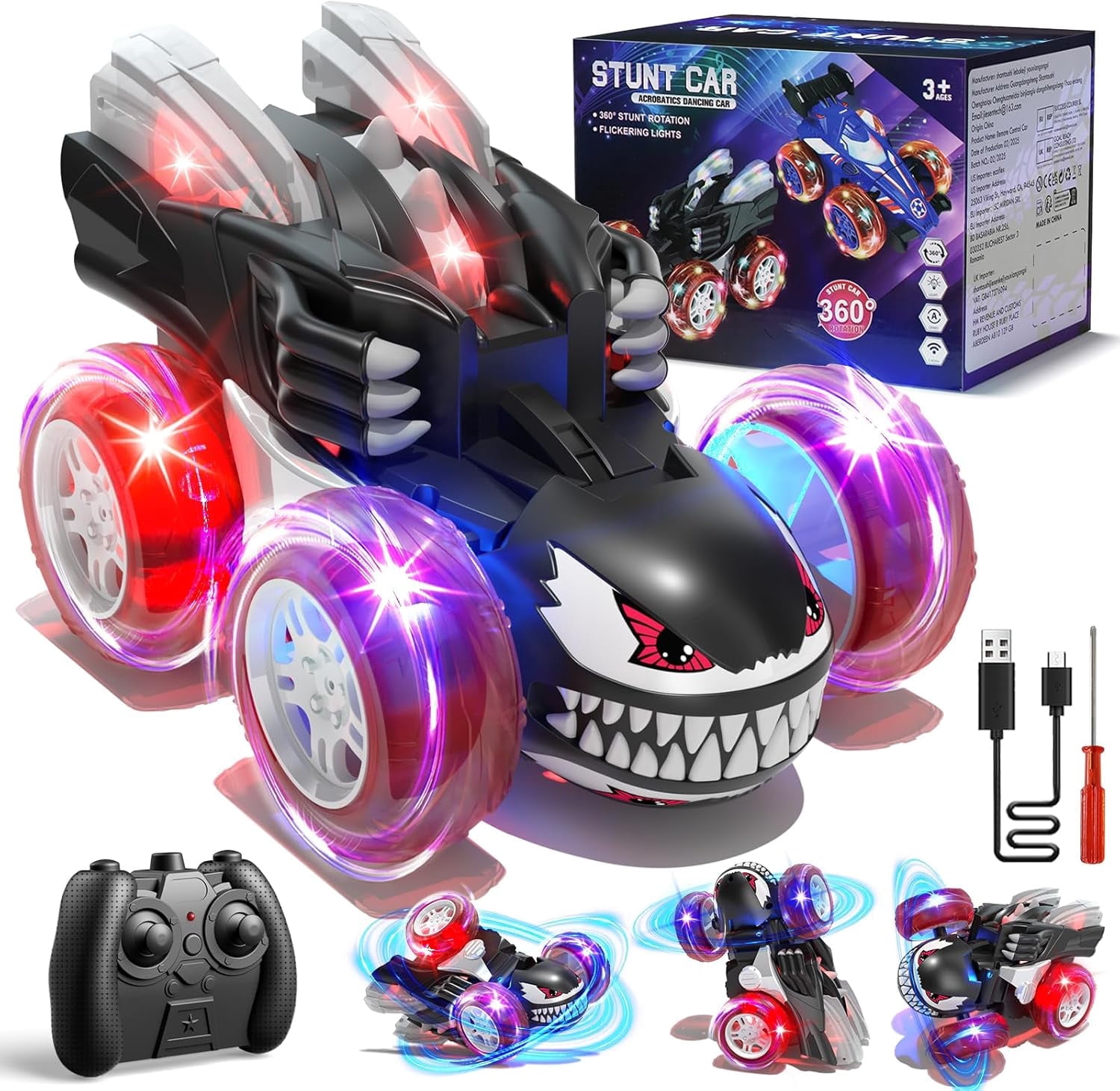 RC Stunt Car – Remote Control Car with Cool Lights, Rechargeable, Outdoor Toy Gift for Boys, Funtogether Toys