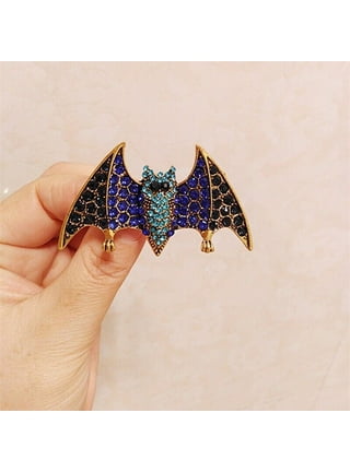 Black Rhinestone Flying Bat Vintage Halloween Pin
