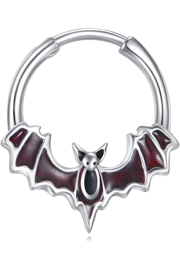 Bat Septum Ring 16G 925 Sterling Silver Halloween Goth Septum Ring Nose Hoop Piercing Jewelry Gifts for Women
